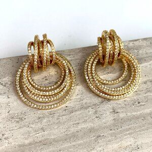 NEW~ Anthropologie Shashi Roux Gold & Cubic Zirconia Door Knocker Earrings
